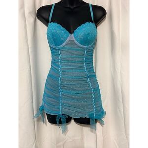 Nice NATIVE INTIMATES Bright Blue and pink Floral Embroidered Lace Underwired La